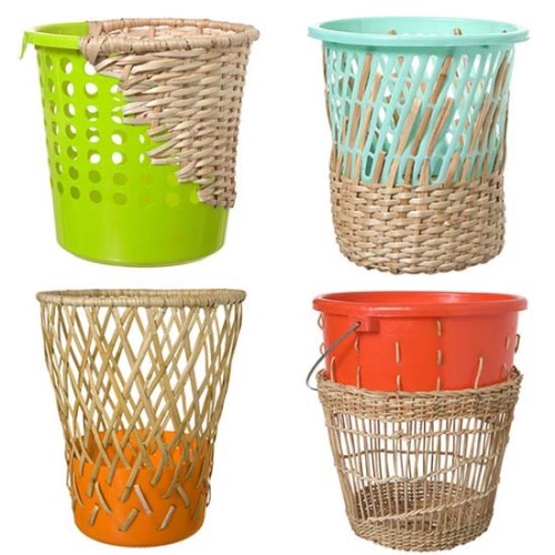 綠色概念雜交竹編垃圾桶